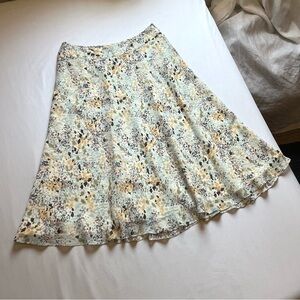 JONES NEW YORK vintage ivory silk‎ sheer floral print midi skirt